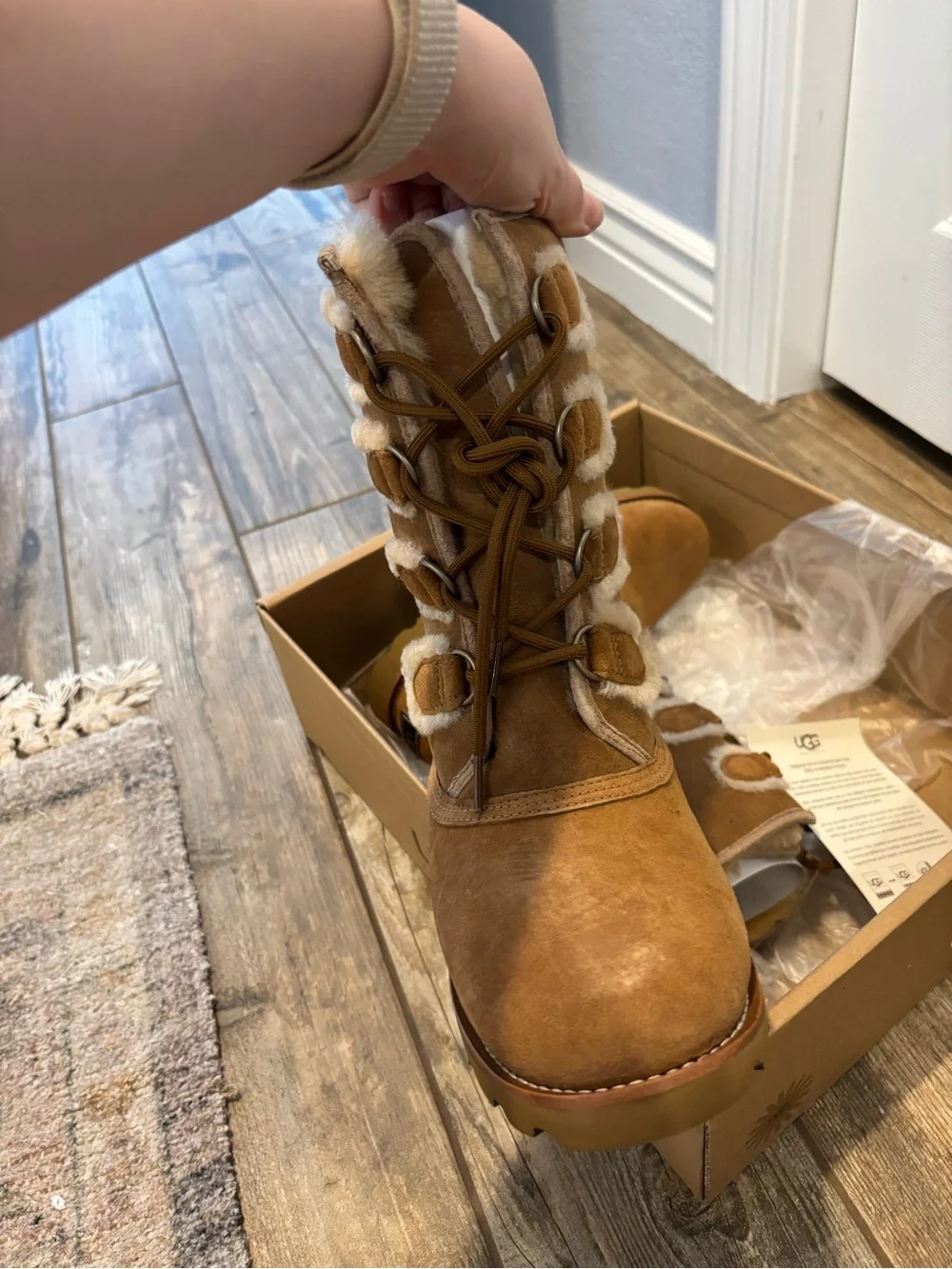 UGG Chestnut Suede Shearling Lace-Up Winter Boots